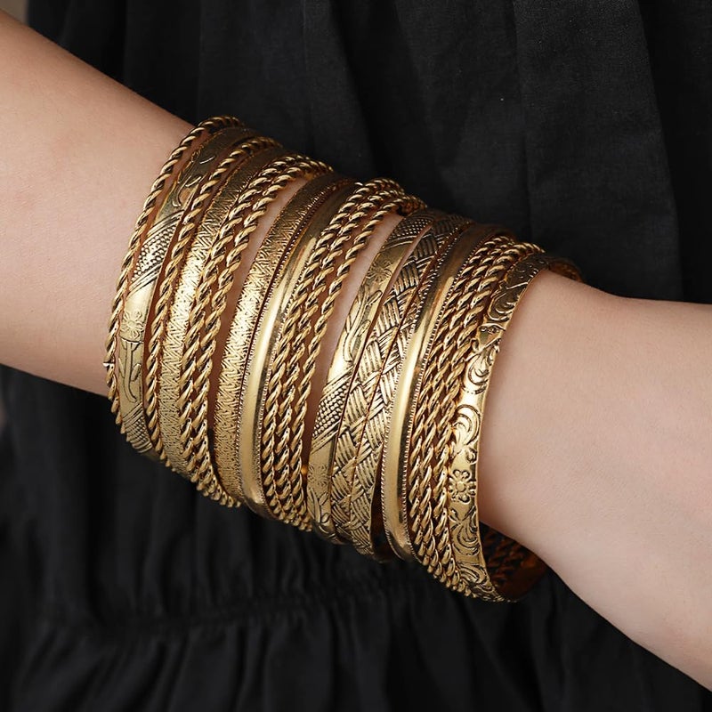 RINTOLER Store 16Pcs Gold Bangle Bracelets for Women - Multi Layer Stackable Textured Bracelets Boho Jewelrys Set. - Image 2